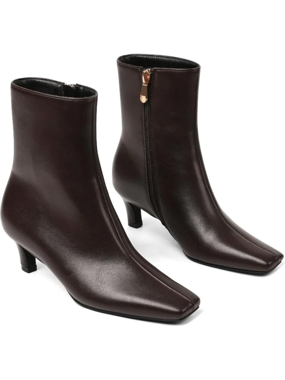 Women's Brown Kitten Low Heel Square Toe Stiletto Comfort Stylish Ankle Boots